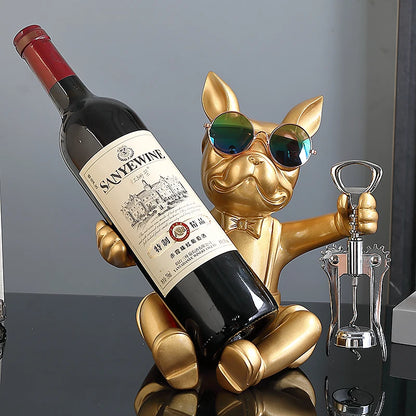 New French Bulldog Statue Wine Rack Dog Sculpture Home Decor Table Decoration Wine Holder Accessories Free Corkscrew Wine Opener