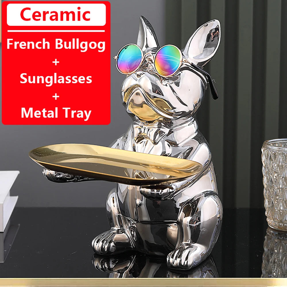 French Bulldog Home Living Room Decoration Dog Statue Desk Decoration Decorative Metal Holder Shelf Animal Figurines Table Decor