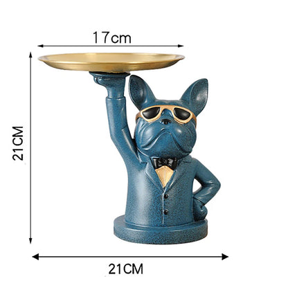 Resin Home Decor Dog Statue Butler with Tray Live Room French Bulldog Figurines Table Ornaments Decorative Dog Sculpture Gift