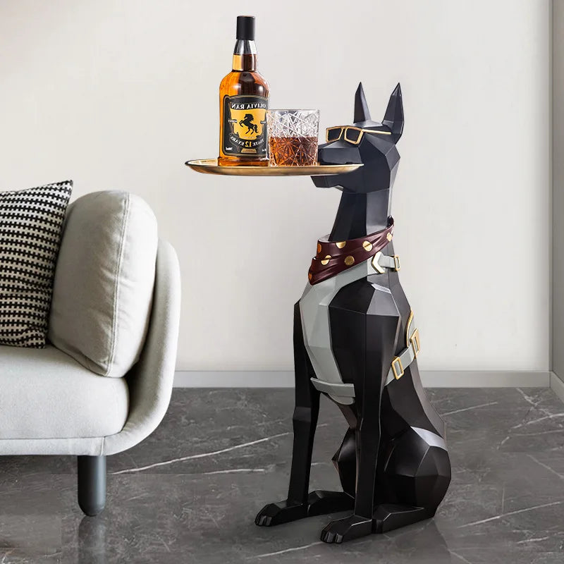 Large Doberman Side Table Luxury Big Doberman Statue Tray Dog Animal Puppy Tray Living Room Decorations Bearbrick Animal Table