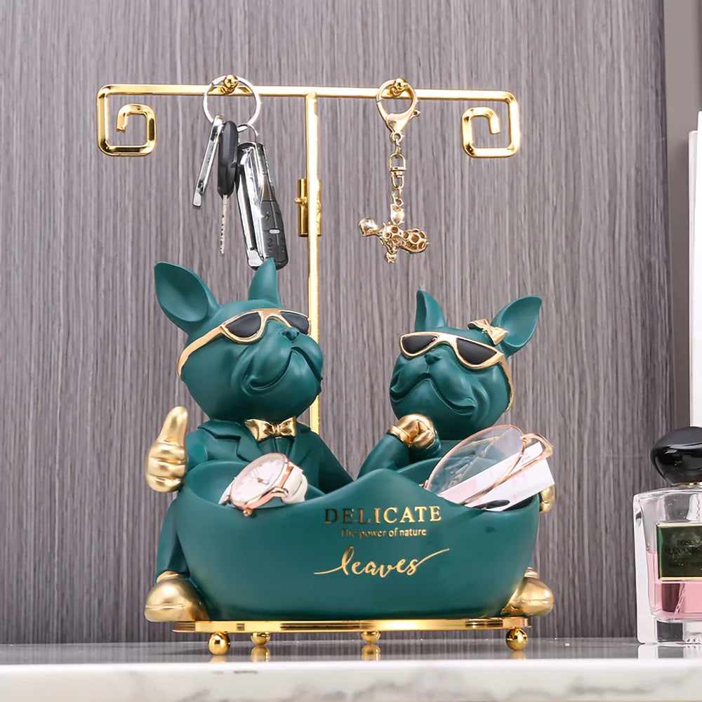 French Bulldog Home Living Room Decoration Dog Statue Desk Decoration Decorative Metal Holder Shelf Animal Figurines Table Decor