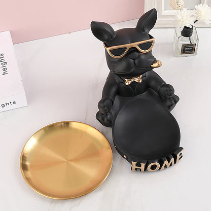 French Bulldog Decorative Tray,Home Room Table Decoration Accessory,Decorative Resin Dog Statue Decor,Animal Miniature Figurines