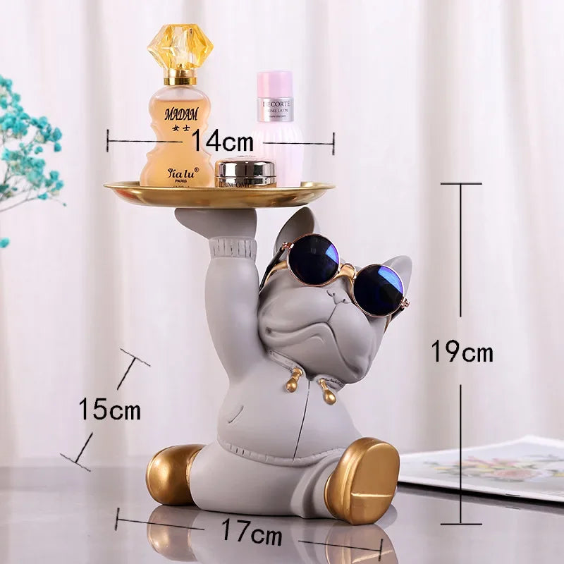 Resin Home Decor Dog Statue Butler with Tray Live Room French Bulldog Figurines Table Ornaments Decorative Dog Sculpture Gift