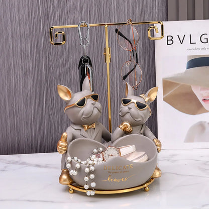 French Bulldog Home Living Room Decoration Dog Statue Desk Decoration Decorative Metal Holder Shelf Animal Figurines Table Decor