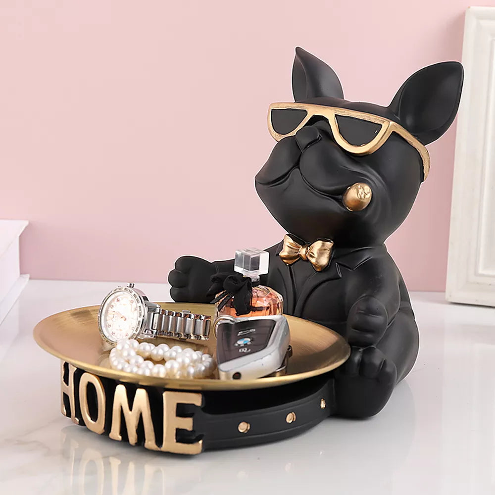 French Bulldog Decorative Tray,Home Room Table Decoration Accessory,Decorative Resin Dog Statue Decor,Animal Miniature Figurines