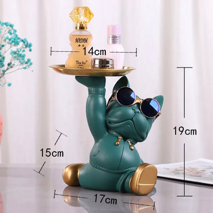 Resin Home Decor Dog Statue Butler with Tray Live Room French Bulldog Figurines Table Ornaments Decorative Dog Sculpture Gift