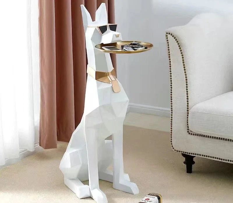 Doberman Statues Decoration Luxury Large Floor Tray Dog Sculptures Crafts Animal Living Room Decorations Household Animal Table