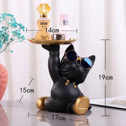 Resin Home Decor Dog Statue Butler with Tray Live Room French Bulldog Figurines Table Ornaments Decorative Dog Sculpture Gift