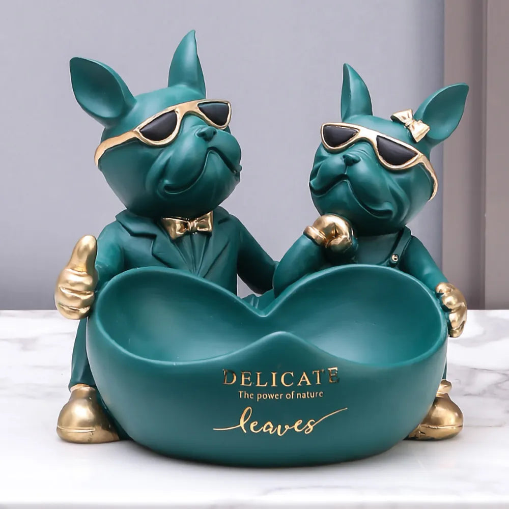 French Bulldog Home Living Room Decoration Dog Statue Desk Decoration Decorative Metal Holder Shelf Animal Figurines Table Decor