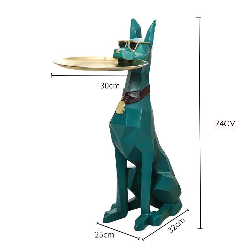 Doberman Statues Decoration Luxury Large Floor Tray Dog Sculptures Crafts Animal Living Room Decorations Household Animal Table