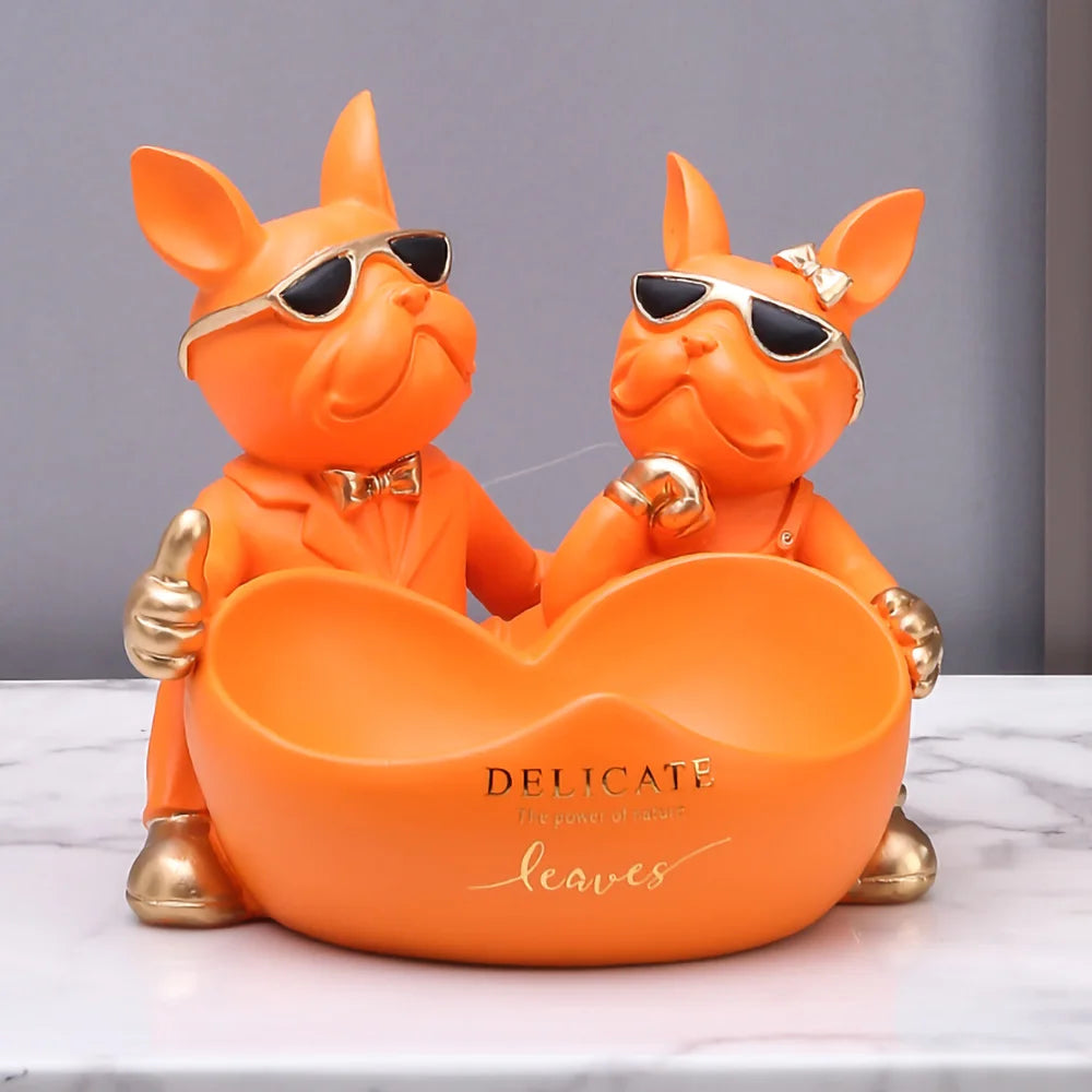 French Bulldog Home Living Room Decoration Dog Statue Desk Decoration Decorative Metal Holder Shelf Animal Figurines Table Decor