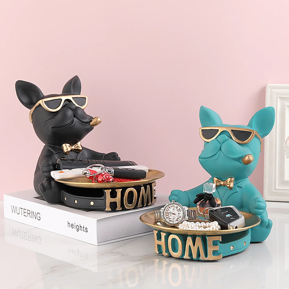 French Bulldog Decorative Tray,Home Room Table Decoration Accessory,Decorative Resin Dog Statue Decor,Animal Miniature Figurines