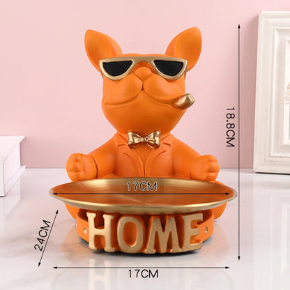 French Bulldog Decorative Tray,Home Room Table Decoration Accessory,Decorative Resin Dog Statue Decor,Animal Miniature Figurines