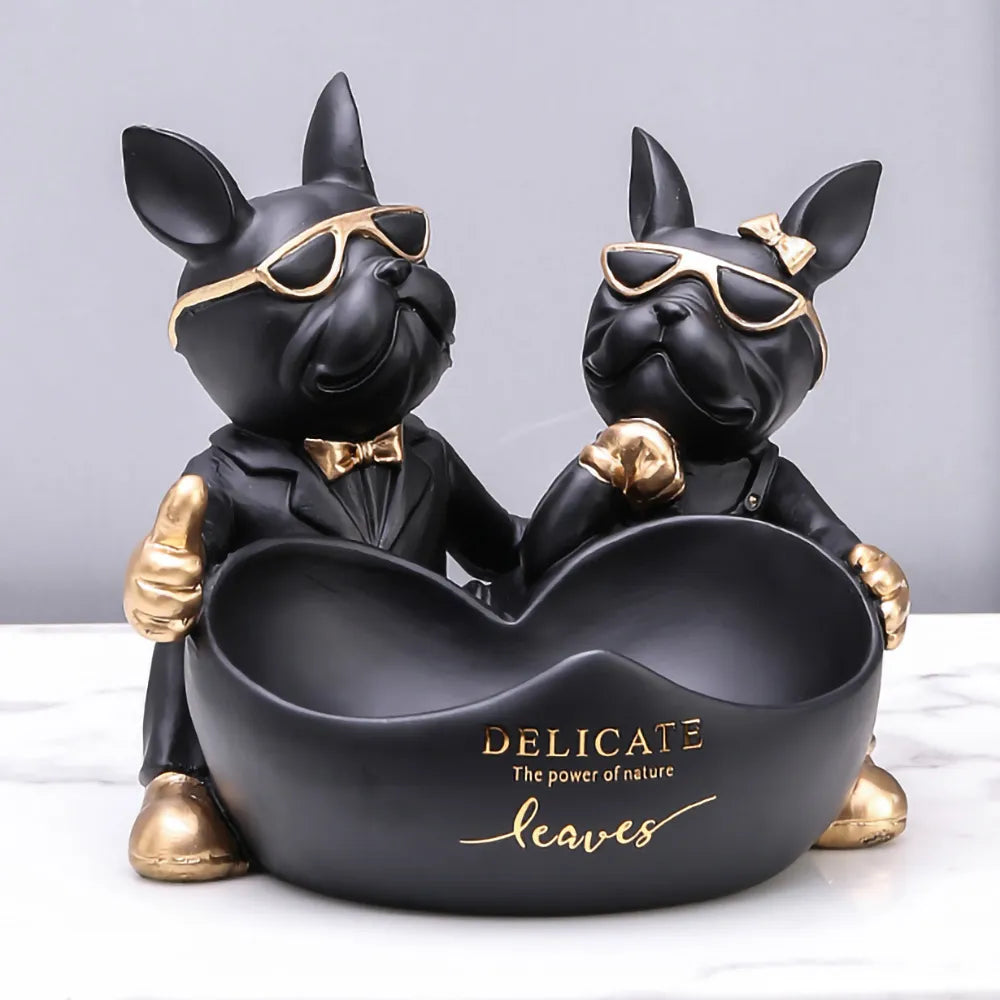 French Bulldog Home Living Room Decoration Dog Statue Desk Decoration Decorative Metal Holder Shelf Animal Figurines Table Decor