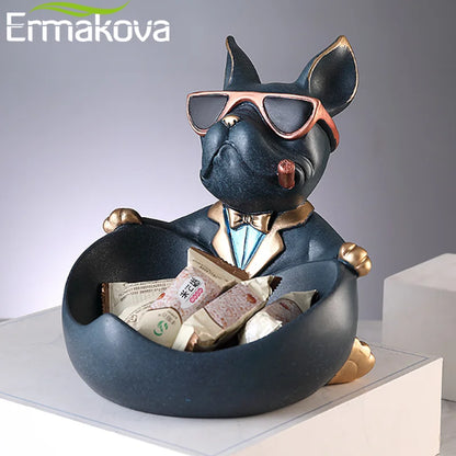 ERMAKOVA Cool Dog Figurine Dog Statue Storage Box Animal Ornament Resin Craft Art Sculpture Figurine Home Decoration Gift