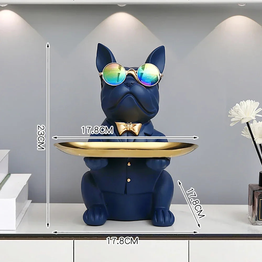 Resin Home Decor Dog Statue Butler with Tray Live Room French Bulldog Figurines Table Ornaments Decorative Dog Sculpture Gift