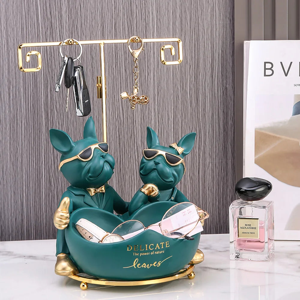 French Bulldog Home Living Room Decoration Dog Statue Desk Decoration Decorative Metal Holder Shelf Animal Figurines Table Decor