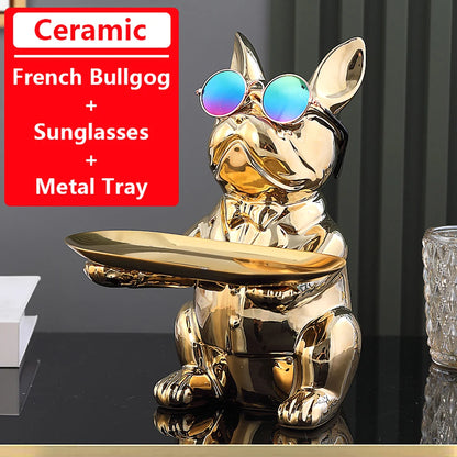 French Bulldog Home Living Room Decoration Dog Statue Desk Decoration Decorative Metal Holder Shelf Animal Figurines Table Decor