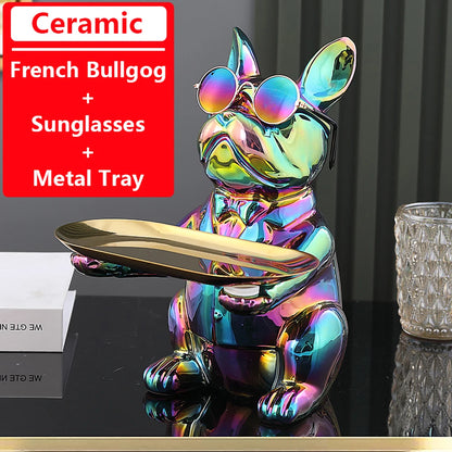 French Bulldog Home Living Room Decoration Dog Statue Desk Decoration Decorative Metal Holder Shelf Animal Figurines Table Decor