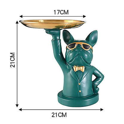 Resin Home Decor Dog Statue Butler with Tray Live Room French Bulldog Figurines Table Ornaments Decorative Dog Sculpture Gift