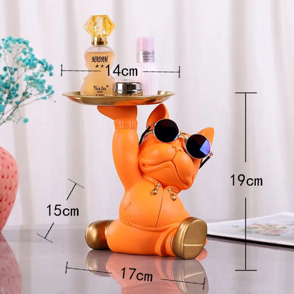 Resin Home Decor Dog Statue Butler with Tray Live Room French Bulldog Figurines Table Ornaments Decorative Dog Sculpture Gift