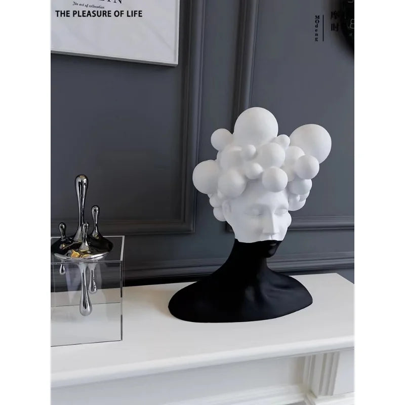 Modern Minimalist Art Figure Sculpture Resin Ornaments Model Room Living Room Creative Black and White Girl Soft Decorations