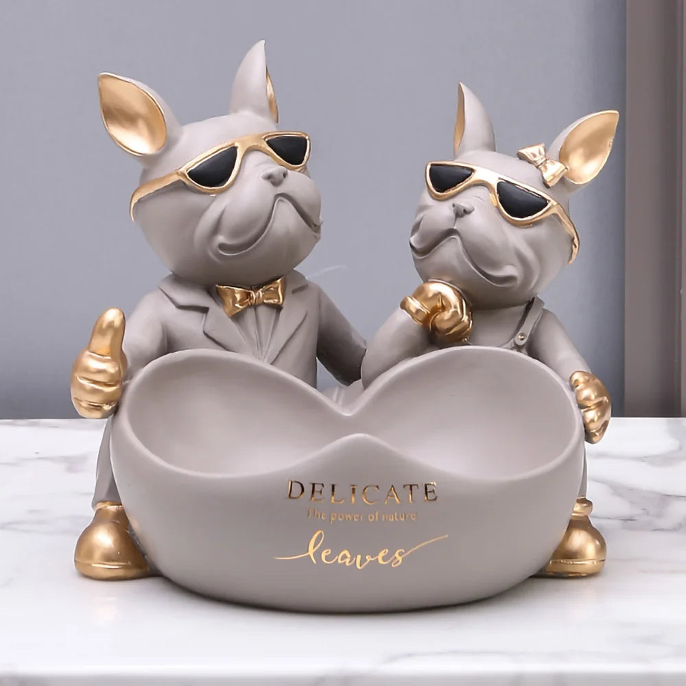 French Bulldog Home Living Room Decoration Dog Statue Desk Decoration Decorative Metal Holder Shelf Animal Figurines Table Decor