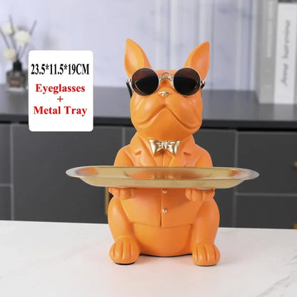 Resin Home Decor Dog Statue Butler with Tray Live Room French Bulldog Figurines Table Ornaments Decorative Dog Sculpture Gift