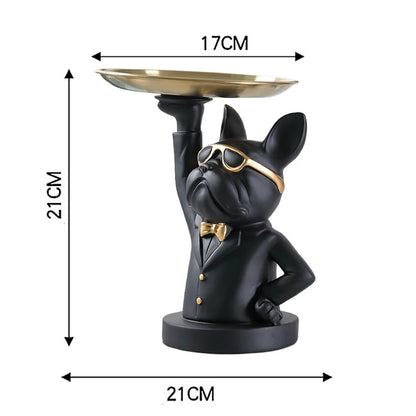 Resin Home Decor Dog Statue Butler with Tray Live Room French Bulldog Figurines Table Ornaments Decorative Dog Sculpture Gift