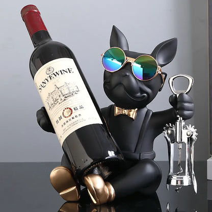 New French Bulldog Statue Wine Rack Dog Sculpture Home Decor Table Decoration Wine Holder Accessories Free Corkscrew Wine Opener