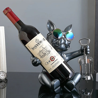 New French Bulldog Statue Wine Rack Dog Sculpture Home Decor Table Decoration Wine Holder Accessories Free Corkscrew Wine Opener