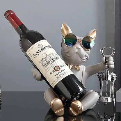 New French Bulldog Statue Wine Rack Dog Sculpture Home Decor Table Decoration Wine Holder Accessories Free Corkscrew Wine Opener