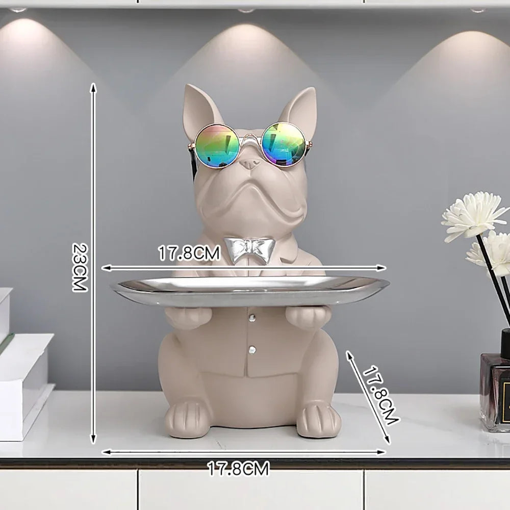 Resin Home Decor Dog Statue Butler with Tray Live Room French Bulldog Figurines Table Ornaments Decorative Dog Sculpture Gift