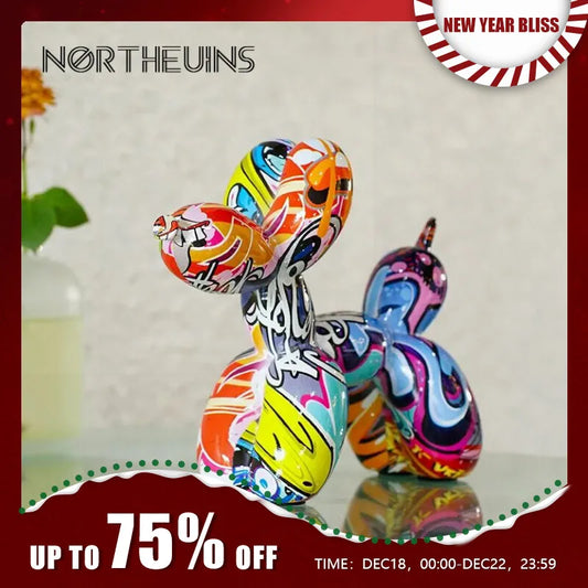 Resin Graffiti Balloon Dog Figurines for Interior Home Desktop Decoration Painting Colorful Art Animals Statue Crafts Decor Item